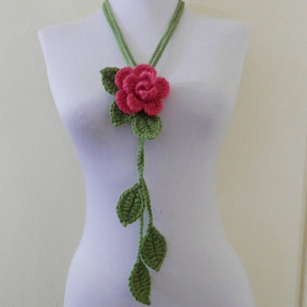 Unique New Handmade Boho Floral Scarf Necklace - Picture 4 of 4